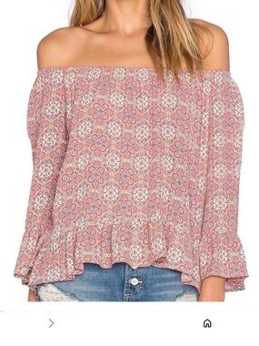 Sanctuary Off-Shoulder Floral Peasant Top - Pink/Coral